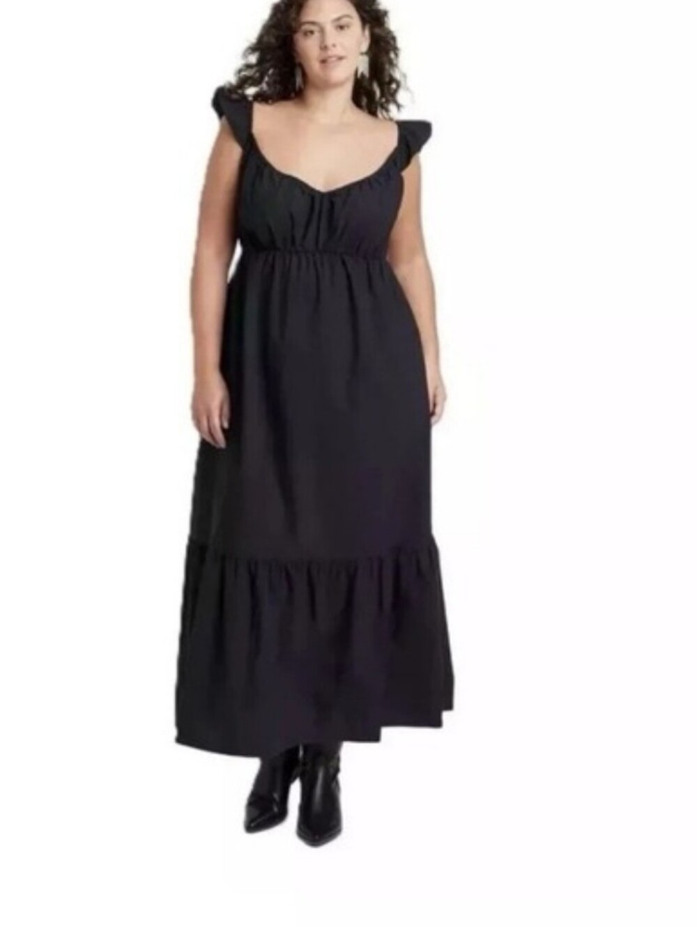 Women's Universal Thread Black Tiered Flutter Maxi Dress L Summer Party